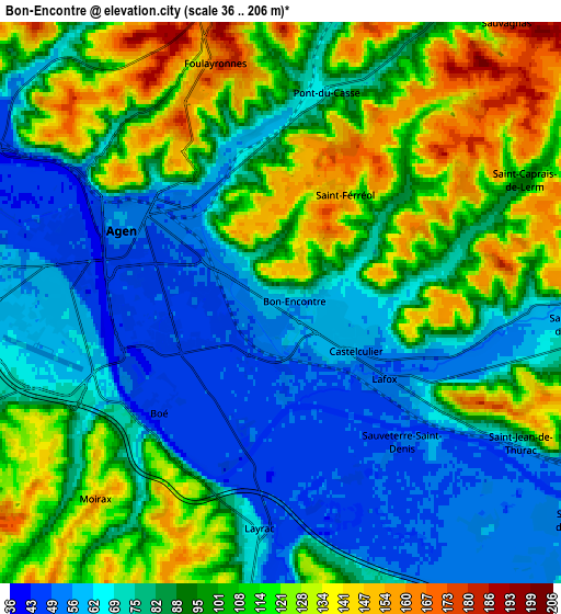 Zoom OUT 2x Bon-Encontre, France elevation map