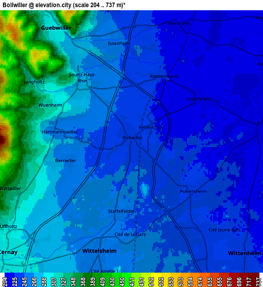 Zoom OUT 2x Bollwiller, France elevation map