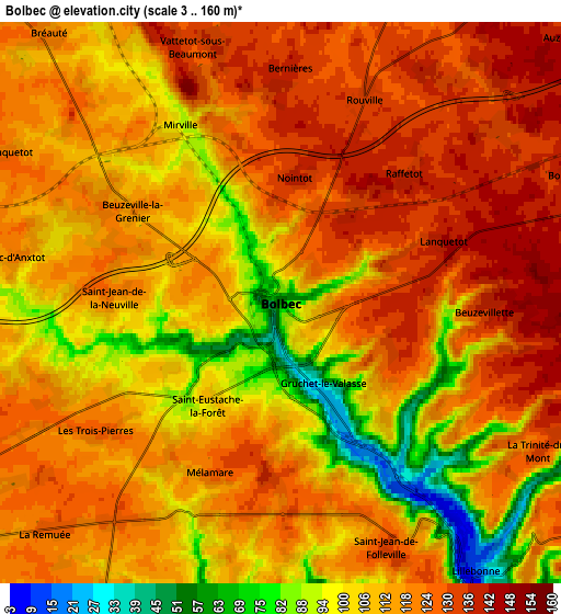 Zoom OUT 2x Bolbec, France elevation map