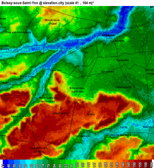 Zoom OUT 2x Boissy-sous-Saint-Yon, France elevation map