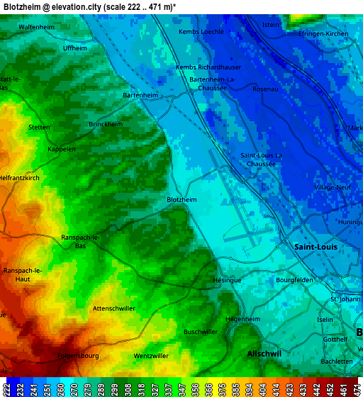 Zoom OUT 2x Blotzheim, France elevation map