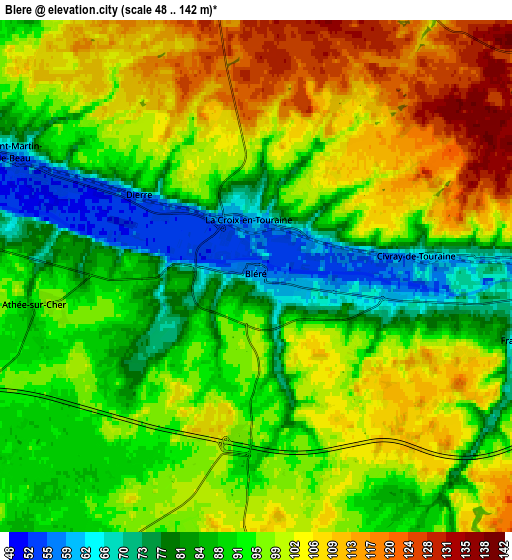 Zoom OUT 2x Bléré, France elevation map