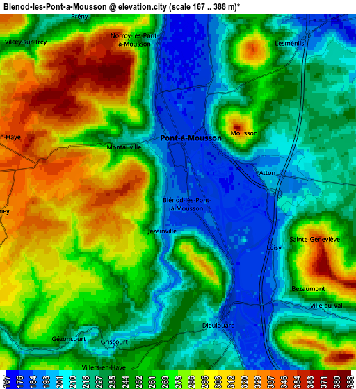 Zoom OUT 2x Blénod-lès-Pont-à-Mousson, France elevation map