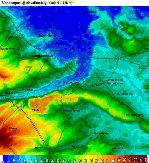 Zoom OUT 2x Blendecques, France elevation map