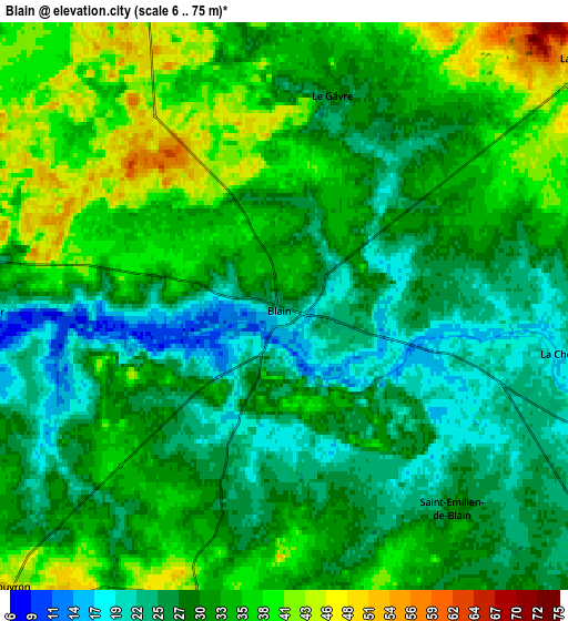 Zoom OUT 2x Blain, France elevation map