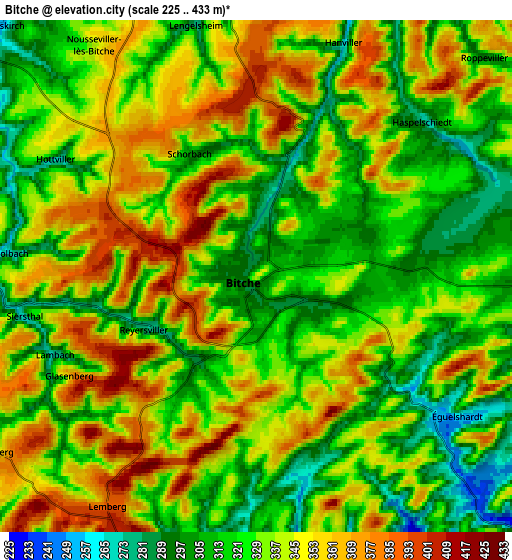 Zoom OUT 2x Bitche, France elevation map