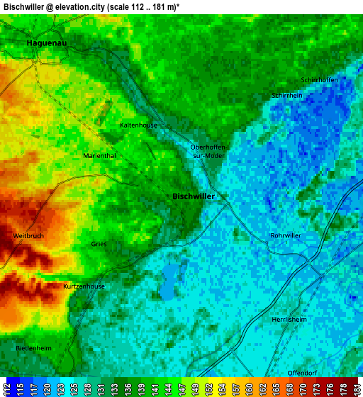 Zoom OUT 2x Bischwiller, France elevation map