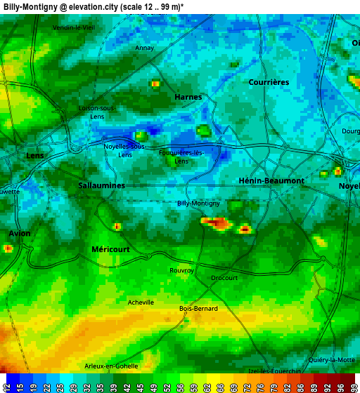 Zoom OUT 2x Billy-Montigny, France elevation map