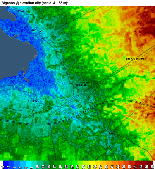 Zoom OUT 2x Biganos, France elevation map