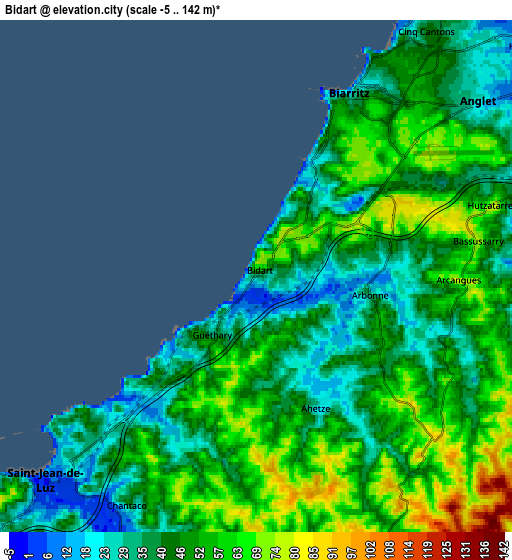 Zoom OUT 2x Bidart, France elevation map