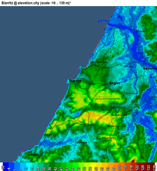 Zoom OUT 2x Biarritz, France elevation map