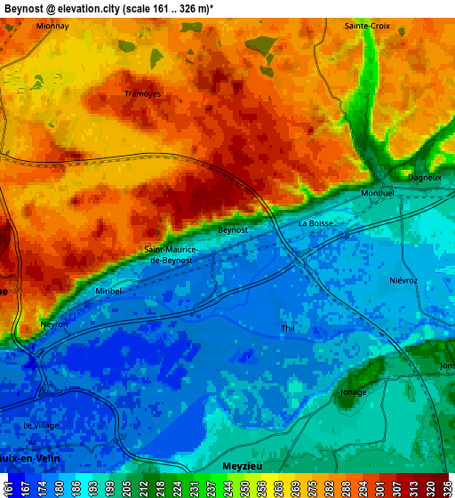 Zoom OUT 2x Beynost, France elevation map