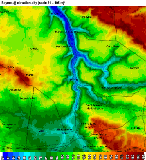 Zoom OUT 2x Beynes, France elevation map