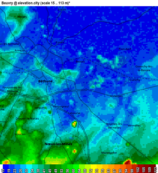 Zoom OUT 2x Beuvry, France elevation map