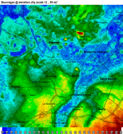 Zoom OUT 2x Beuvrages, France elevation map