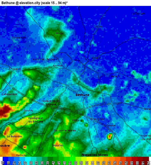 Zoom OUT 2x Béthune, France elevation map