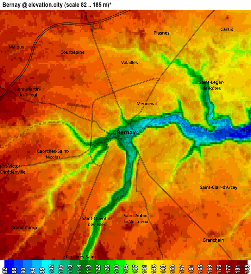 Zoom OUT 2x Bernay, France elevation map