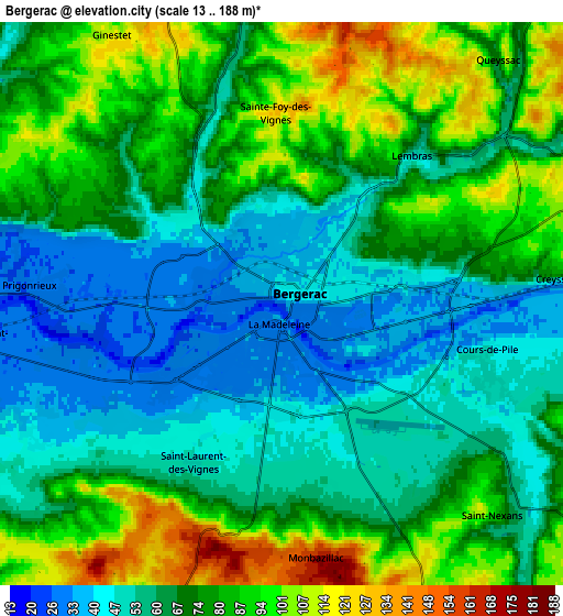 Zoom OUT 2x Bergerac, France elevation map