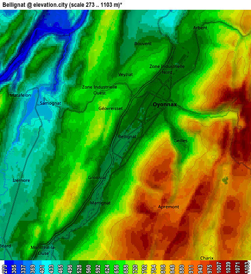 Zoom OUT 2x Bellignat, France elevation map