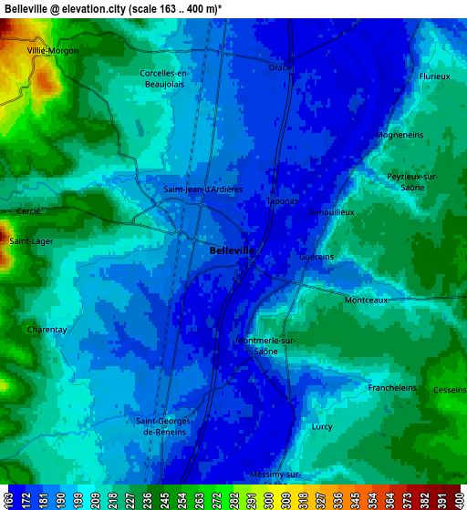 Zoom OUT 2x Belleville, France elevation map