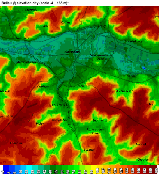 Zoom OUT 2x Belleu, France elevation map