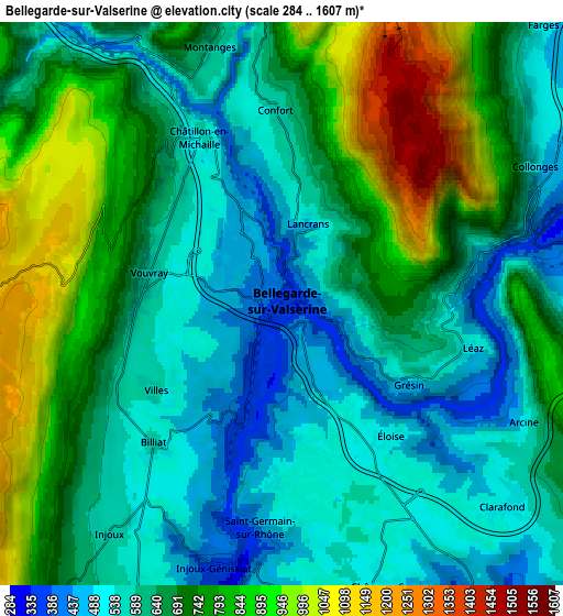 Zoom OUT 2x Bellegarde-sur-Valserine, France elevation map