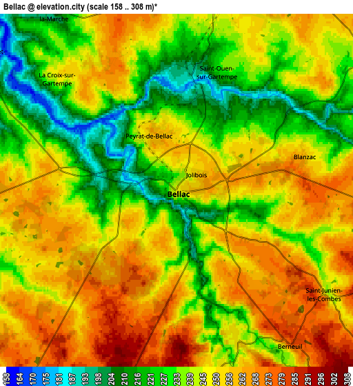 Zoom OUT 2x Bellac, France elevation map