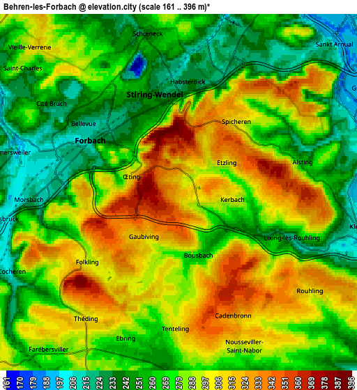 Zoom OUT 2x Behren-lès-Forbach, France elevation map