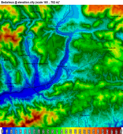 Zoom OUT 2x Bédarieux, France elevation map