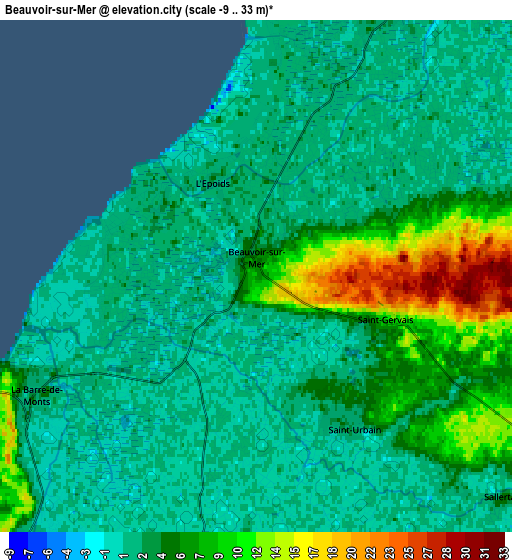 Zoom OUT 2x Beauvoir-sur-Mer, France elevation map