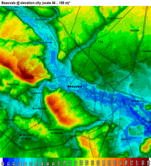 Zoom OUT 2x Beauvais, France elevation map