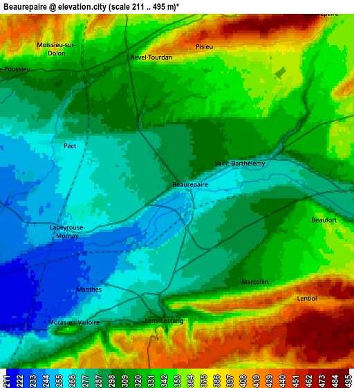 Zoom OUT 2x Beaurepaire, France elevation map