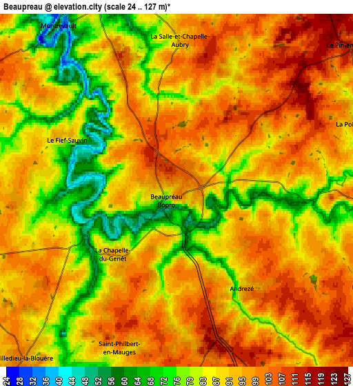 Zoom OUT 2x Beaupréau, France elevation map