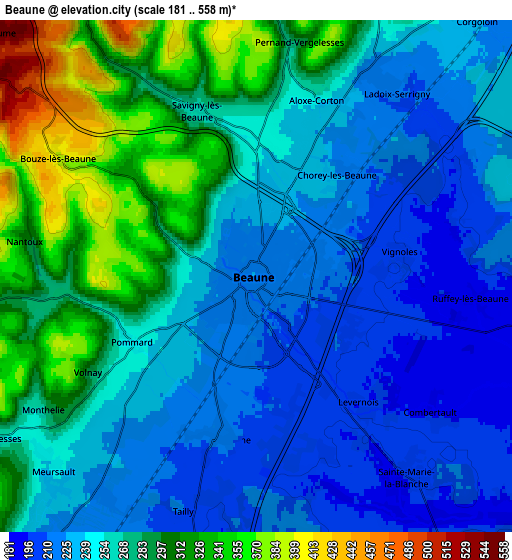 Zoom OUT 2x Beaune, France elevation map