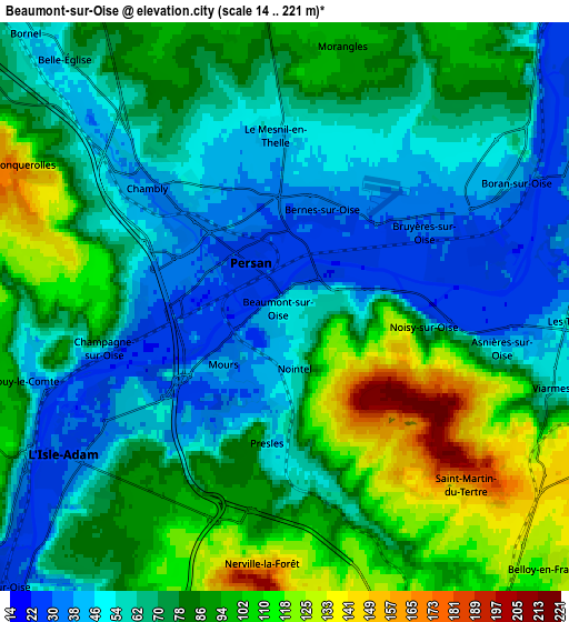 Zoom OUT 2x Beaumont-sur-Oise, France elevation map