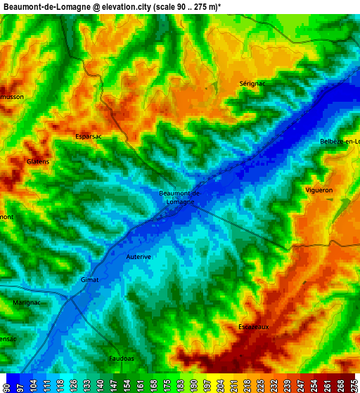 Zoom OUT 2x Beaumont-de-Lomagne, France elevation map