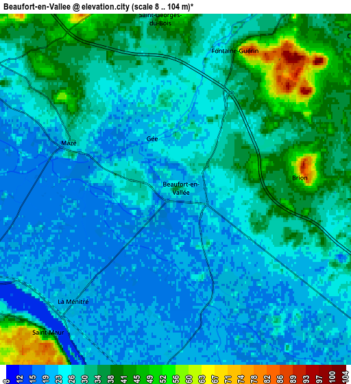 Zoom OUT 2x Beaufort-en-Vallée, France elevation map
