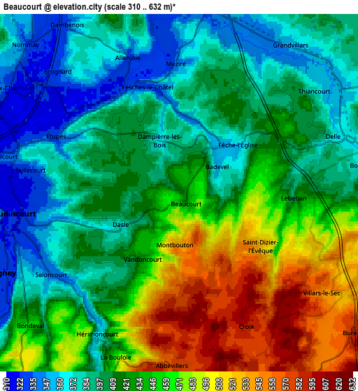 Zoom OUT 2x Beaucourt, France elevation map