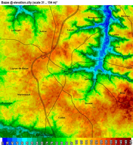 Zoom OUT 2x Bazas, France elevation map