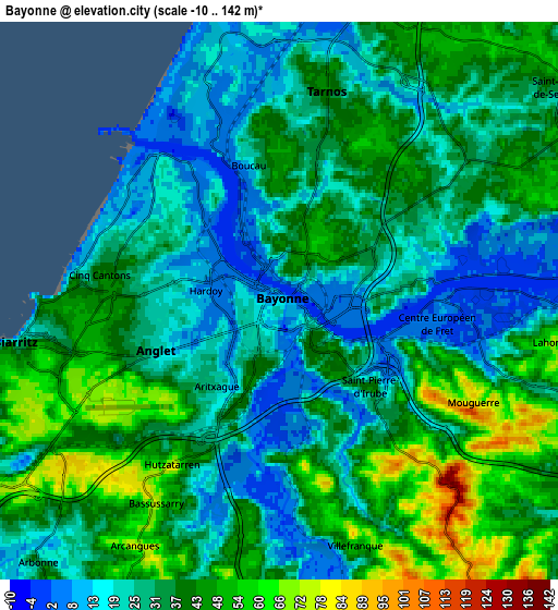 Zoom OUT 2x Bayonne, France elevation map