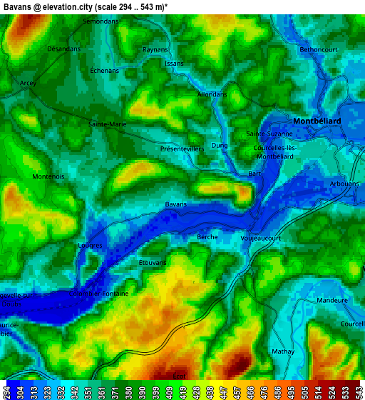 Zoom OUT 2x Bavans, France elevation map