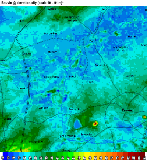 Zoom OUT 2x Bauvin, France elevation map