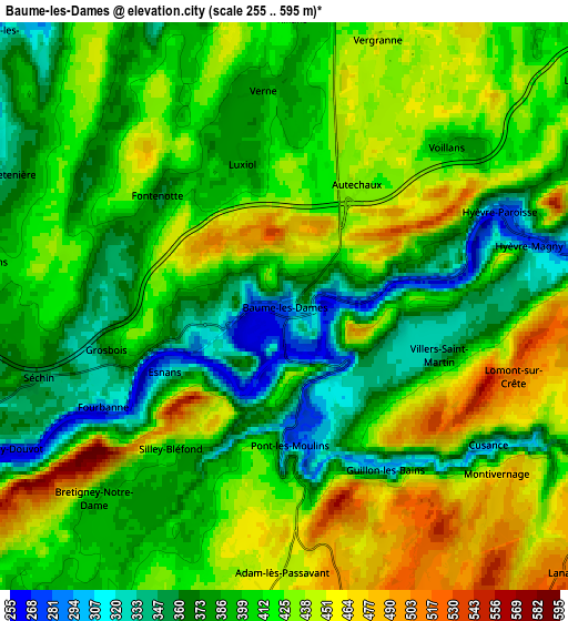 Zoom OUT 2x Baume-les-Dames, France elevation map