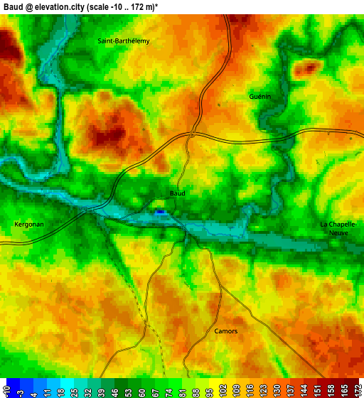 Zoom OUT 2x Baud, France elevation map