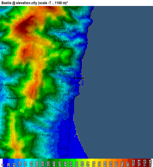 Zoom OUT 2x Bastia, France elevation map