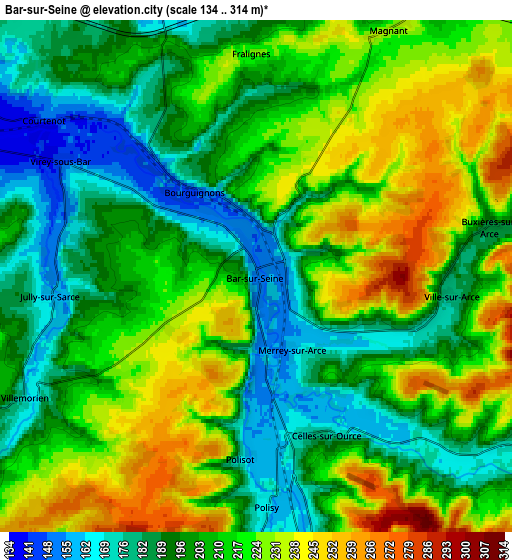 Zoom OUT 2x Bar-sur-Seine, France elevation map