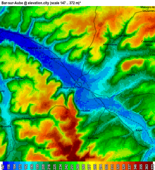 Zoom OUT 2x Bar-sur-Aube, France elevation map