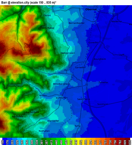 Zoom OUT 2x Barr, France elevation map