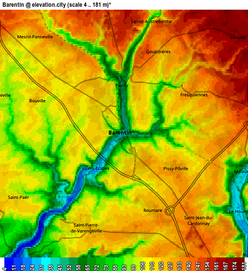 Zoom OUT 2x Barentin, France elevation map