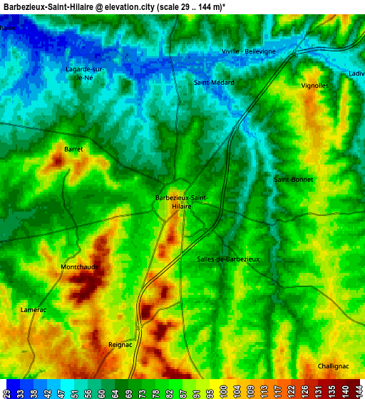 Zoom OUT 2x Barbezieux-Saint-Hilaire, France elevation map